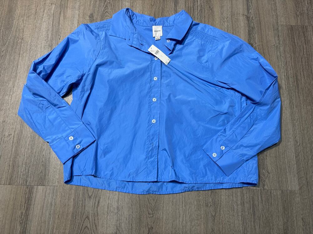 Maeve by Anthropologie Women's Vibrant Blue Long-Sleeve Button-Down Shirt